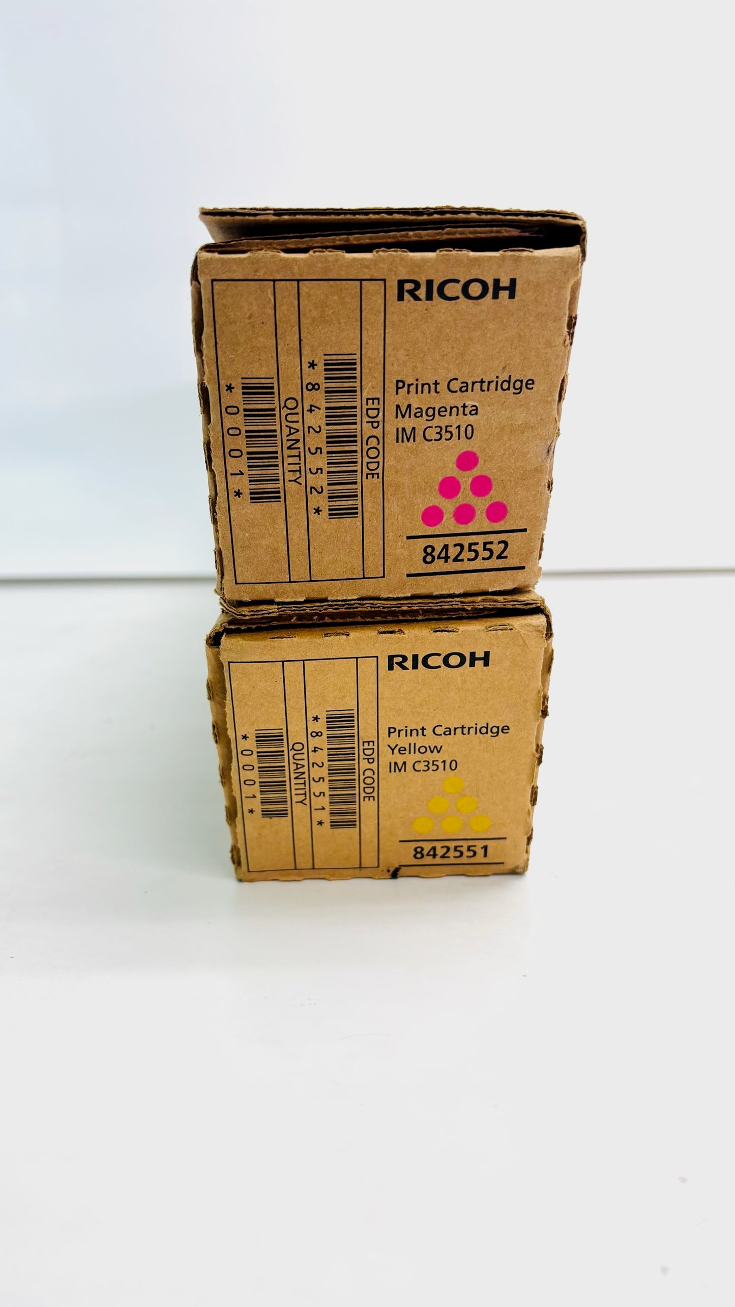 2 Open Genuine Ricoh IMC3010, IMC3510 Magenta & Yellow Toners 842551, 842552