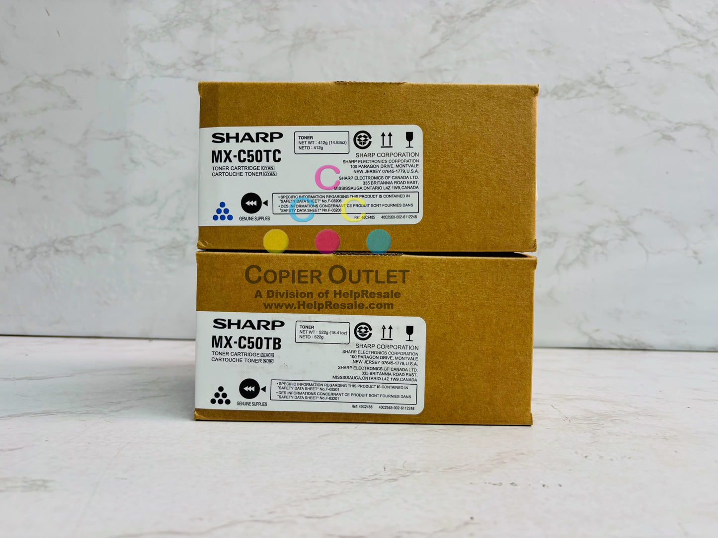 2 Genuine Sharp MX-C407F,MX-C507F Cyan & Black Toners MX-C50TC, MX-C50TB