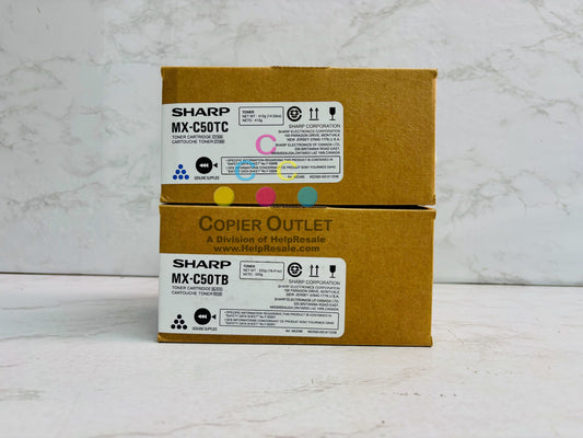 2 Genuine Sharp MX-C407F,MX-C507F Cyan & Black Toners MX-C50TC, MX-C50TB