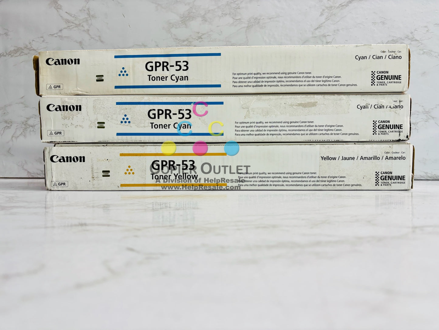 3 Cosmetic Genuine Canon iRAC3325i C3330i,C3525i Cyan & Yellow Toners GPR-53