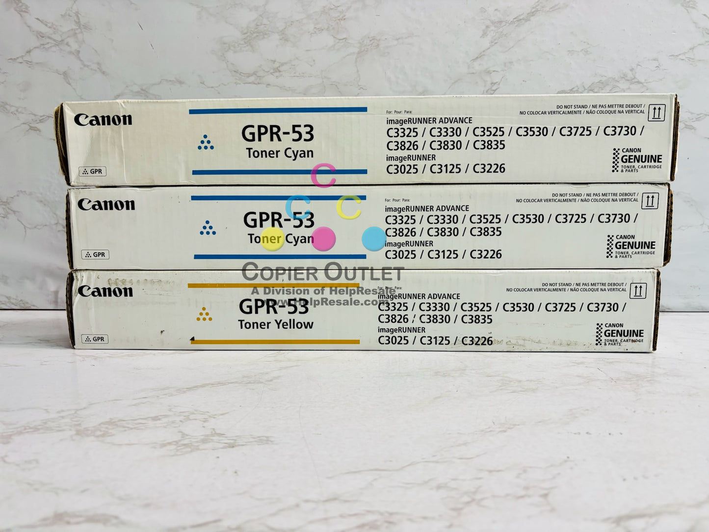 3 Cosmetic Genuine Canon iRAC3325i C3330i,C3525i Cyan & Yellow Toners GPR-53