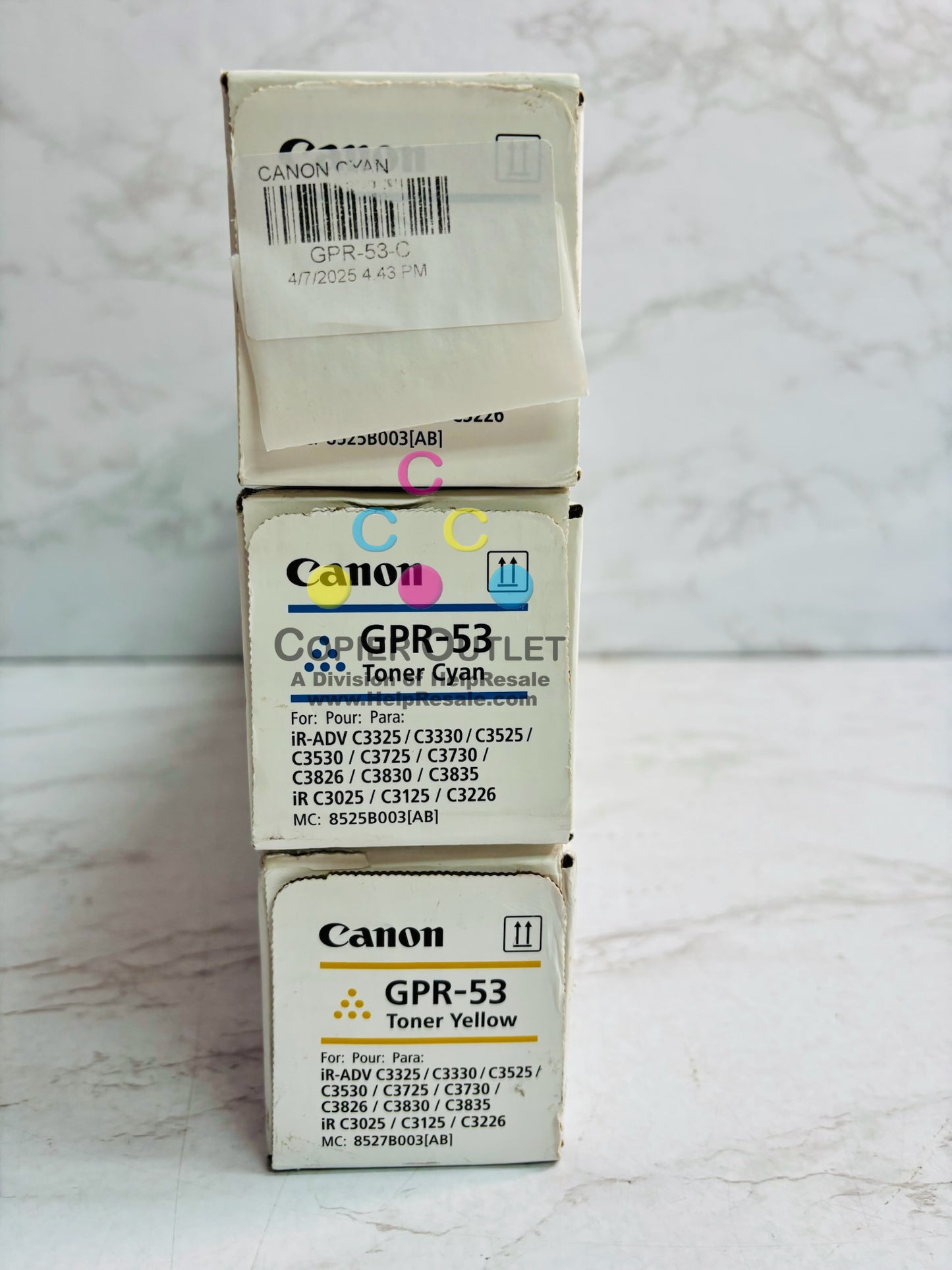 3 Cosmetic Genuine Canon iRAC3325i C3330i,C3525i Cyan & Yellow Toners GPR-53