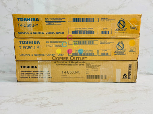 3 Genuine Toshiba e2555C,3055C,5055C Yellow & Black Toners T-FC50UY, T-FC50UK