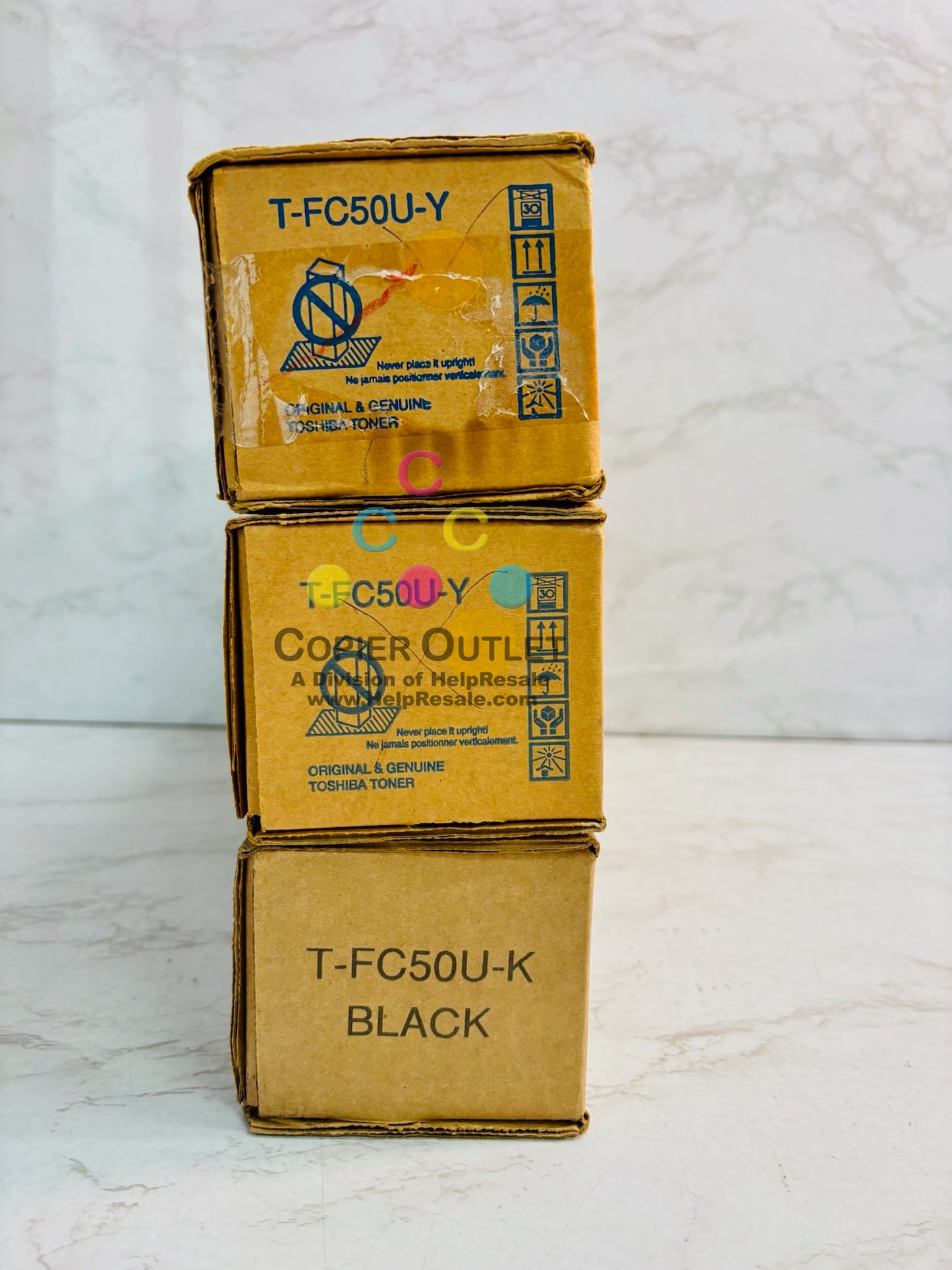 3 Genuine Toshiba e2555C,3055C,5055C Yellow & Black Toners T-FC50UY, T-FC50UK