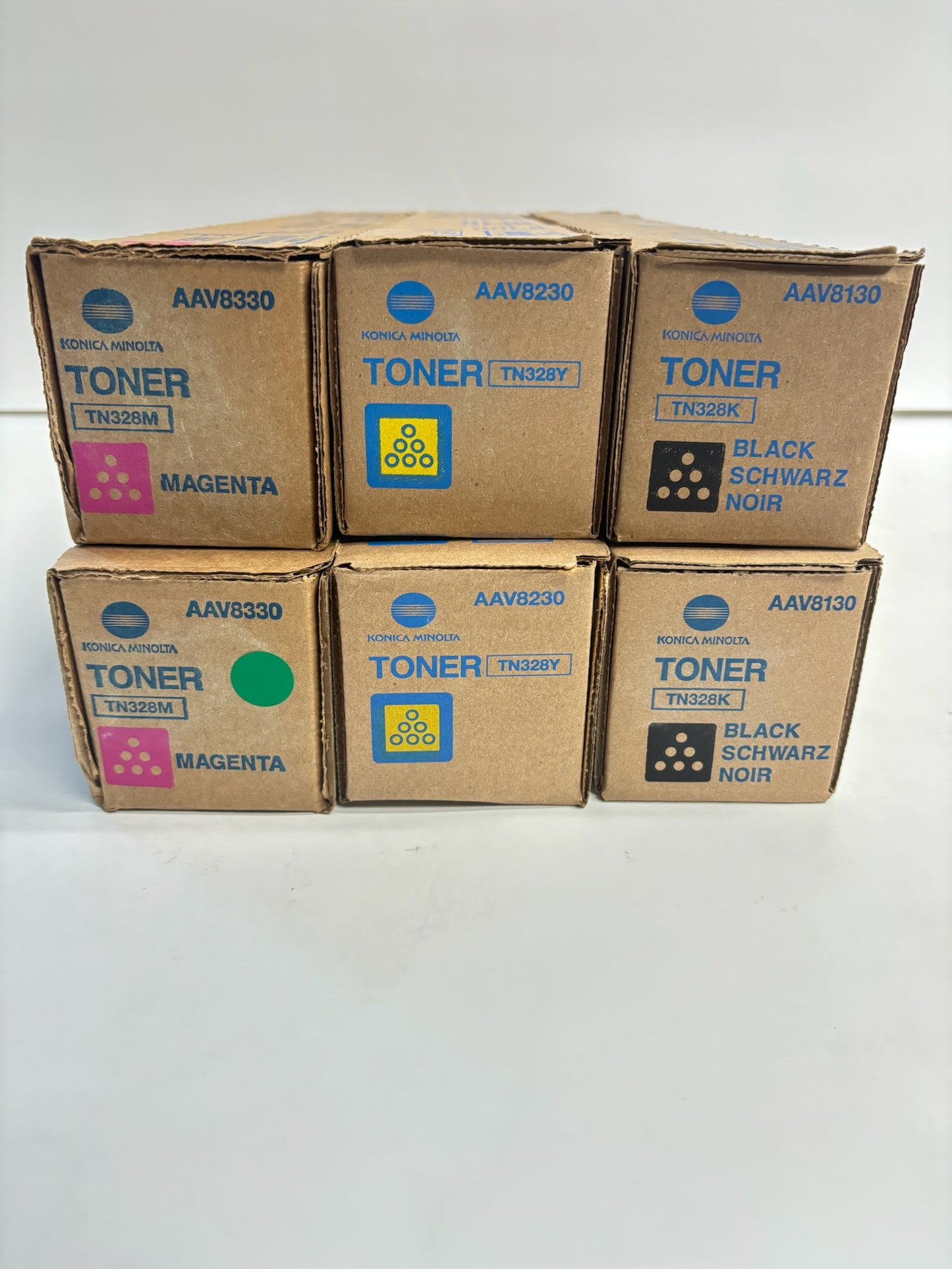 6 Genuine Konica BH C250i,C251i,C300i  Magenta, Yellow & Black Toners TN328MMYYKK