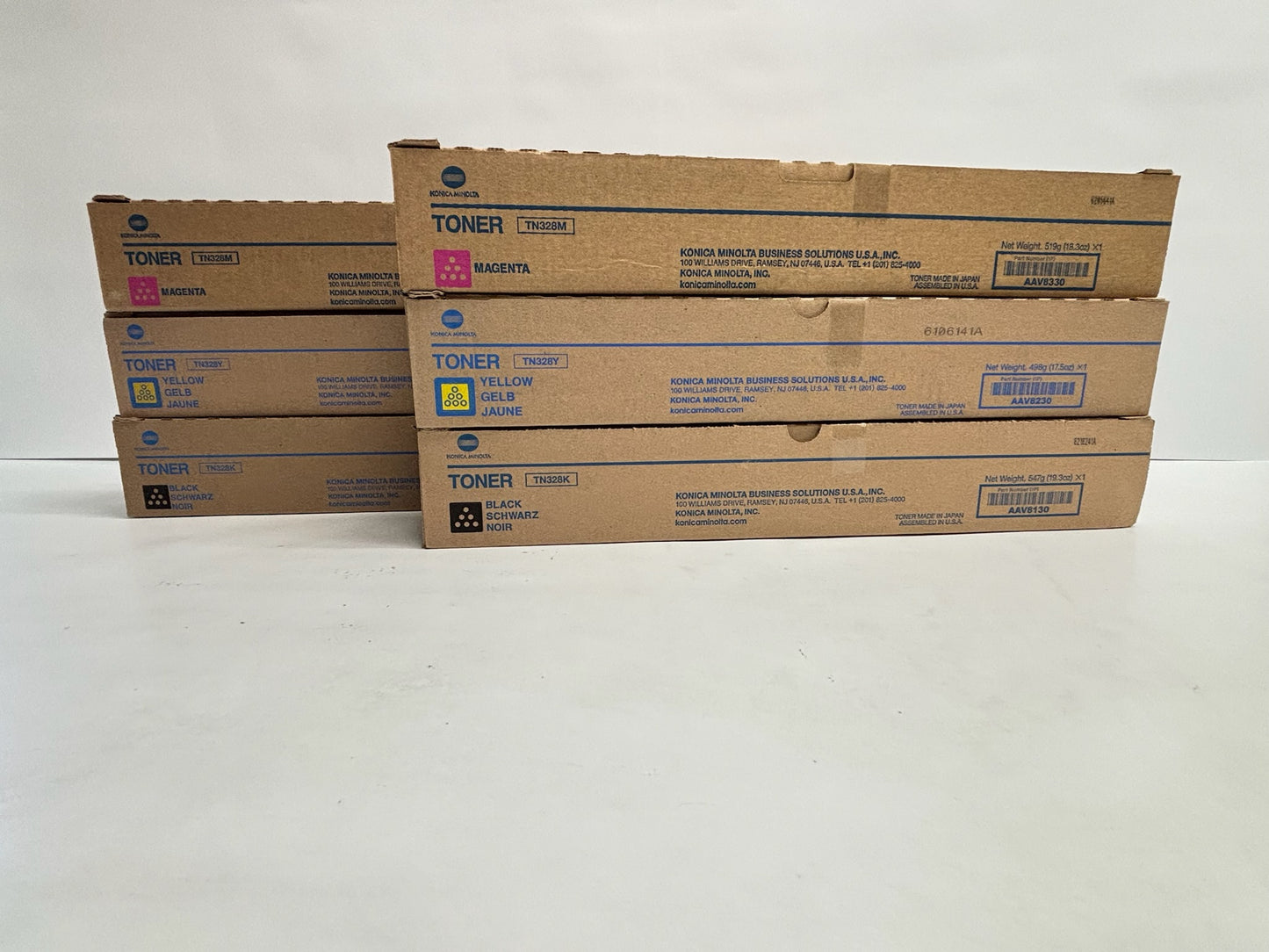 6 Genuine Konica BH C250i,C251i,C300i  Magenta, Yellow & Black Toners TN328MMYYKK