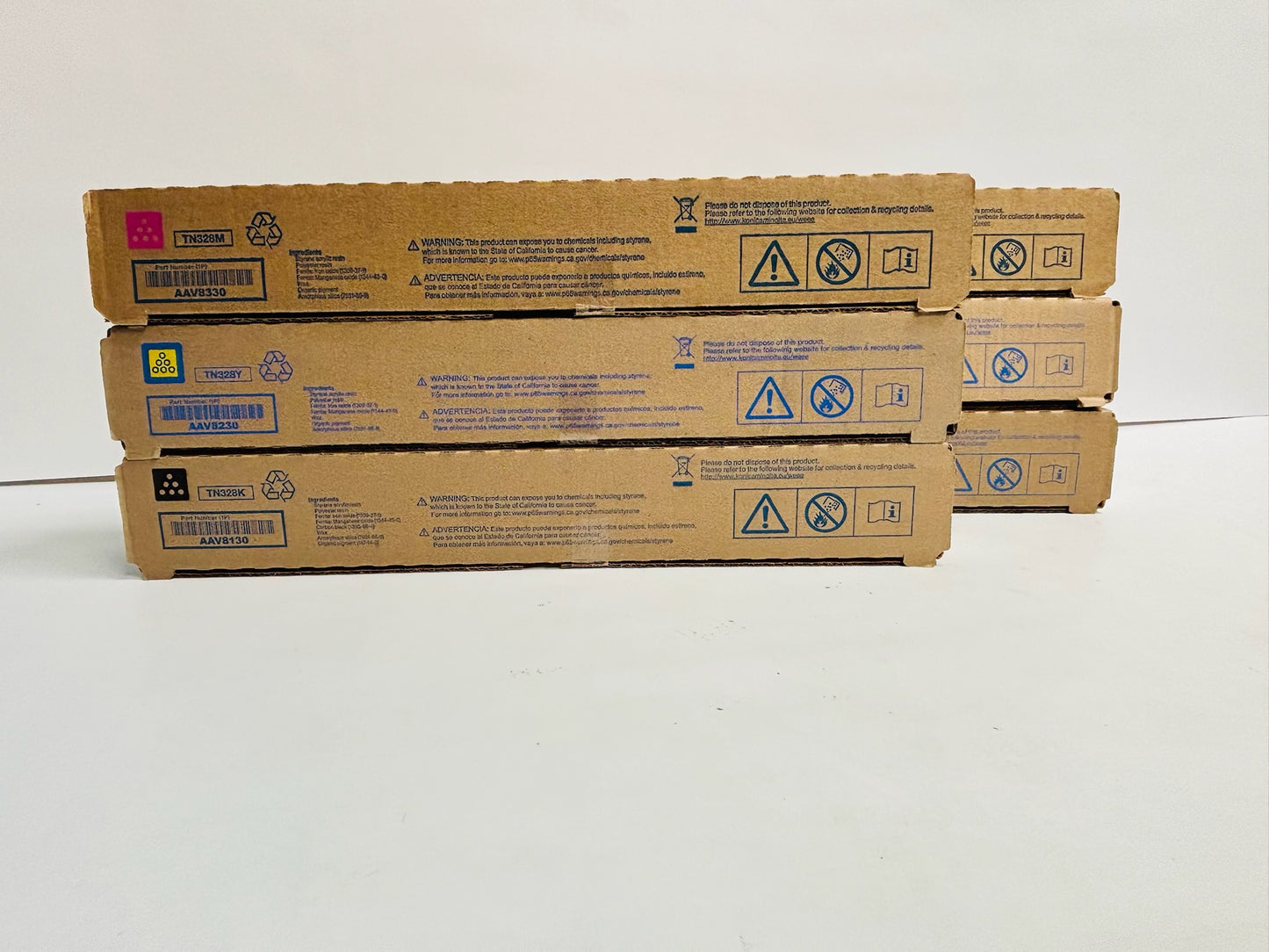 6 Genuine Konica BH C250i,C251i,C300i  Magenta, Yellow & Black Toners TN328MMYYKK