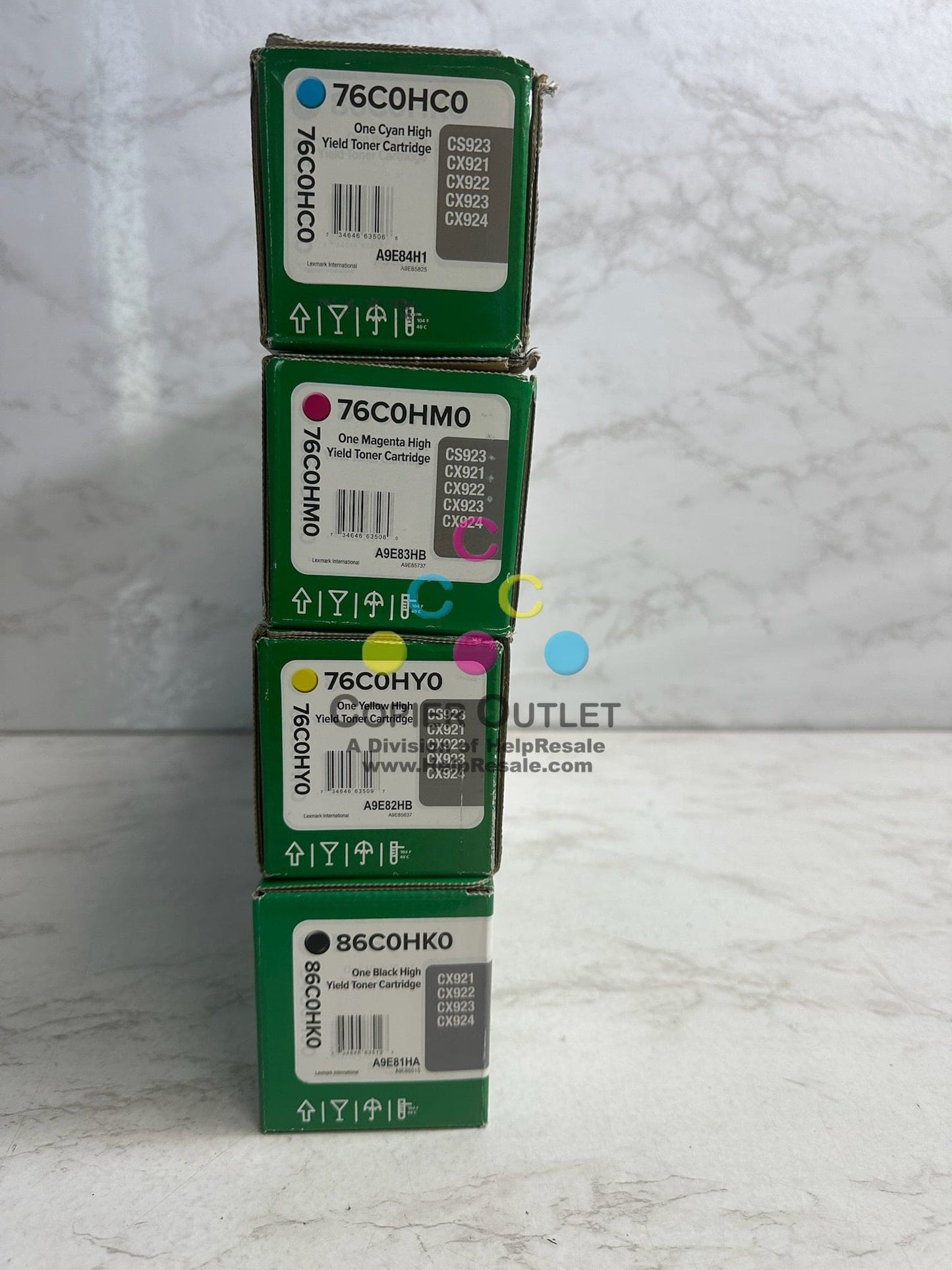 4 OEM Lexmark CX921,922,923,924 CMYK High Yield Toners 76C0HC0,M0,Y0, 86C0HK0