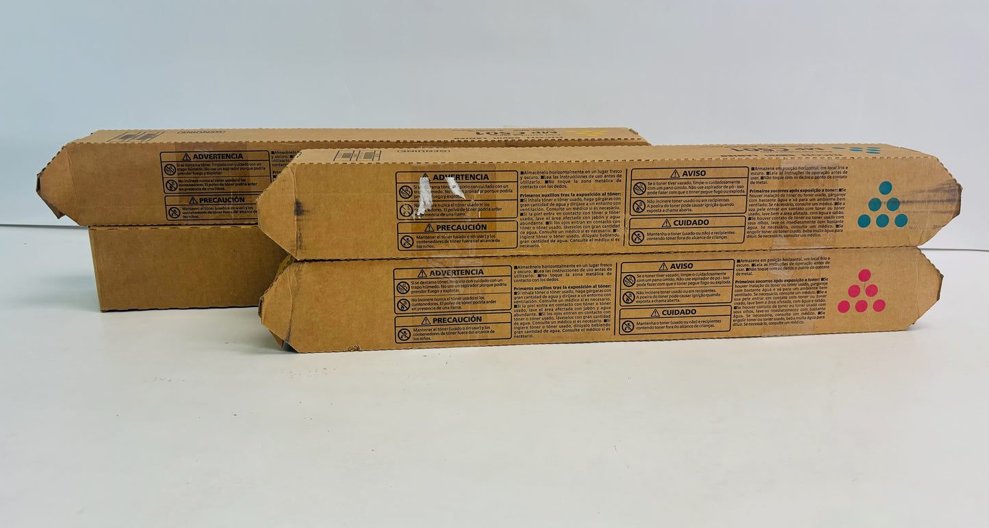 4 Genuine Ricoh MP C501 Cyan, Magenta, Yellow Toners 842244, 842245, 842246