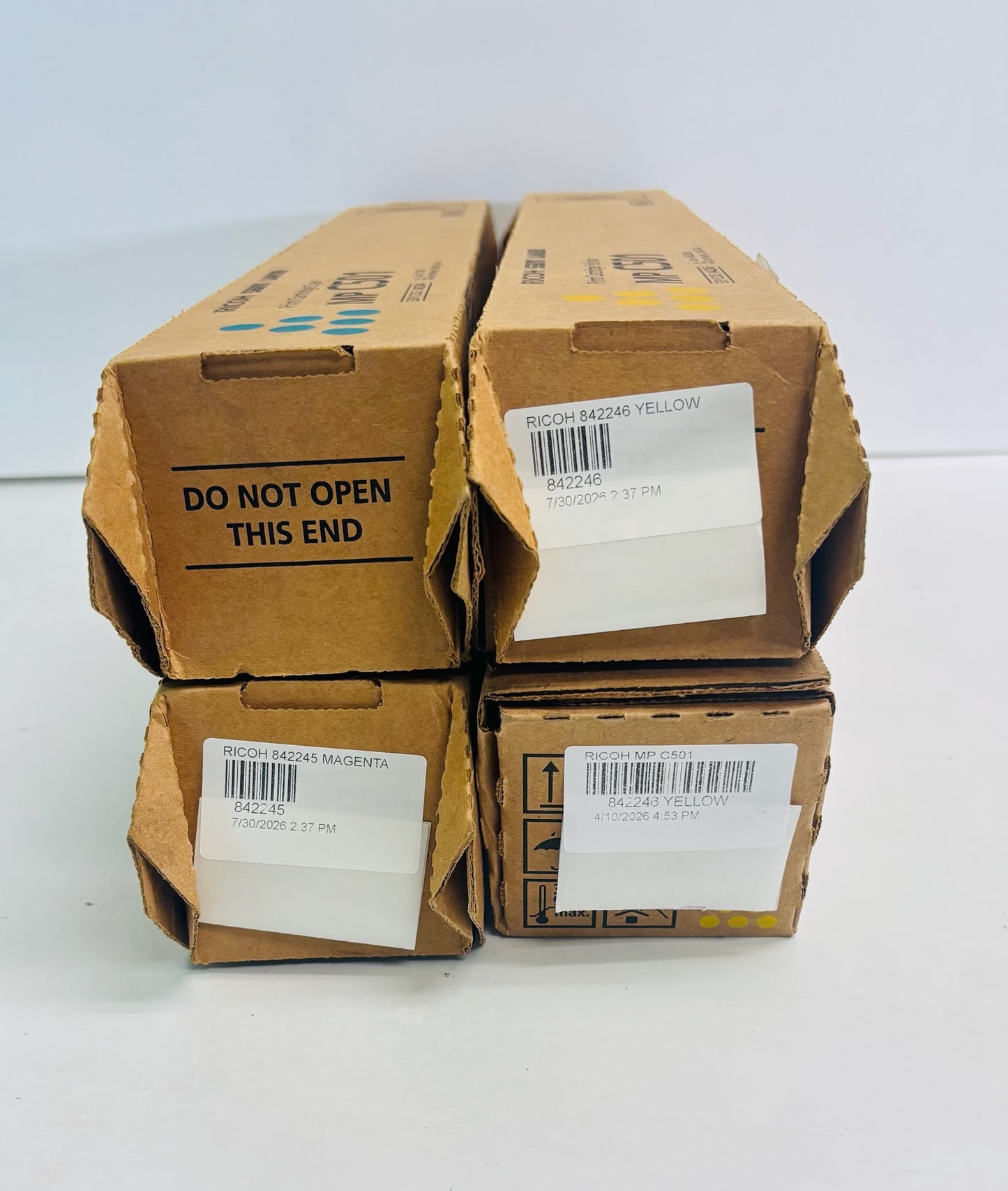 4 Genuine Ricoh MP C501 Cyan, Magenta, Yellow Toners 842244, 842245, 842246