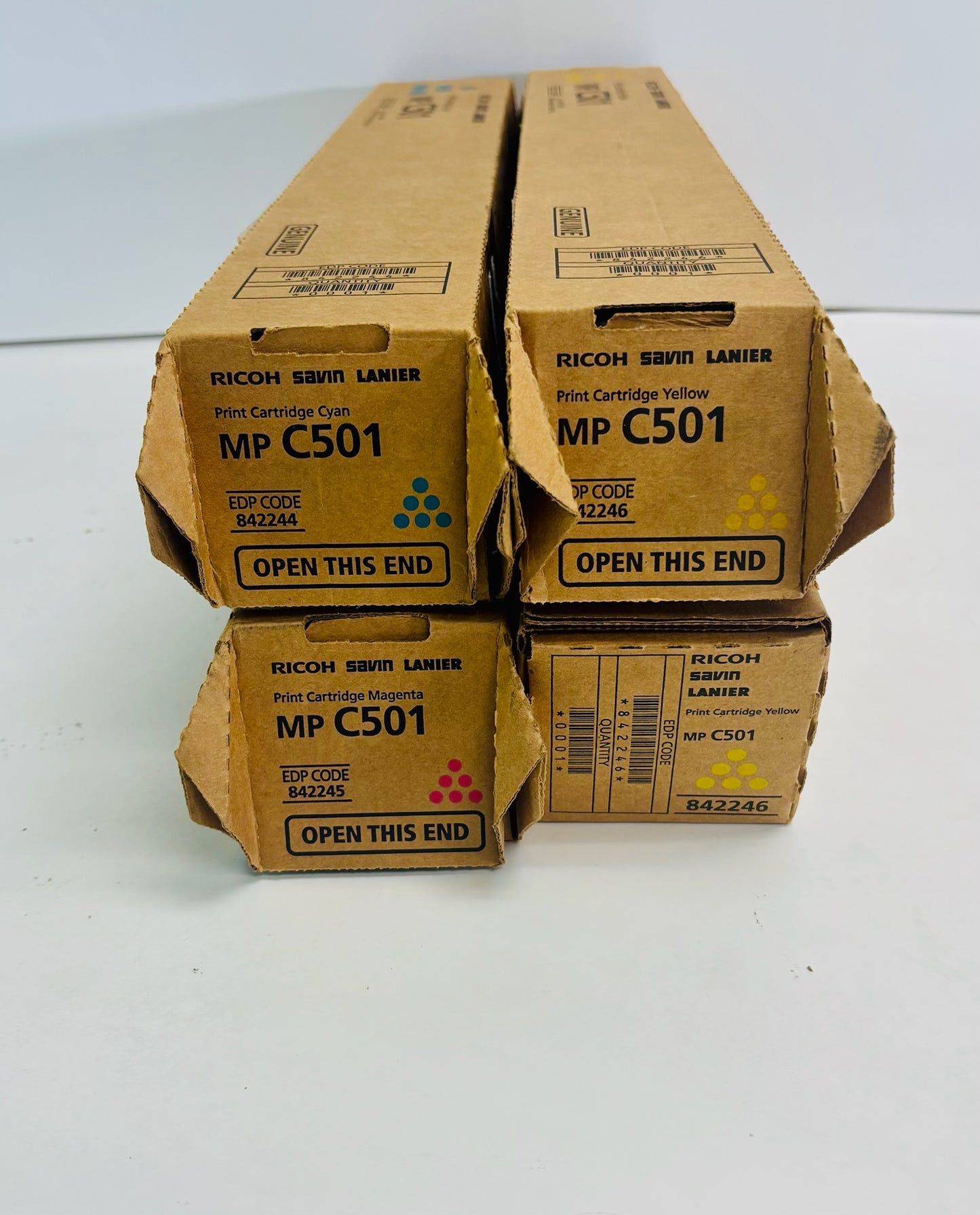 4 Genuine Ricoh MP C501 Cyan, Magenta, Yellow Toners 842244, 842245, 842246
