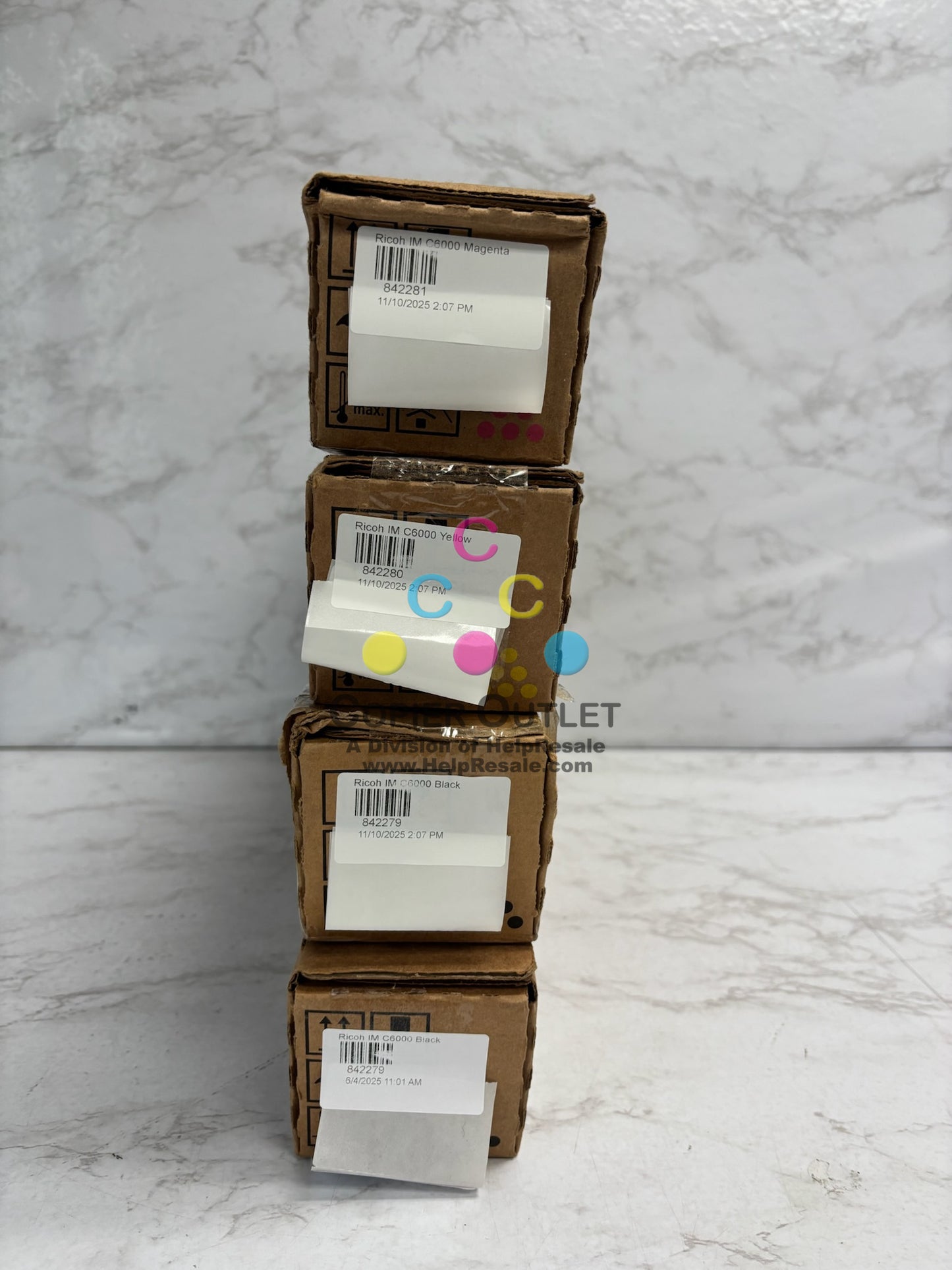 4 Genuine Ricoh IMC4500, C6000 MYKK Toners 842279, 842280, 842281 (No Cyan)