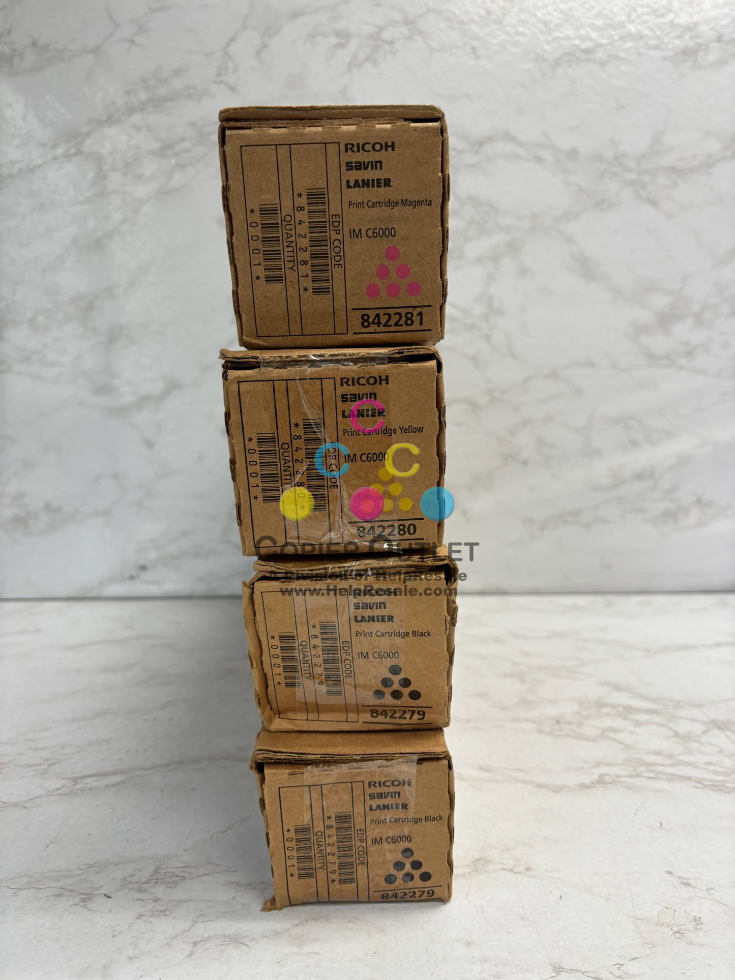 4 Genuine Ricoh IMC4500, C6000 MYKK Toners 842279, 842280, 842281 (No Cyan)
