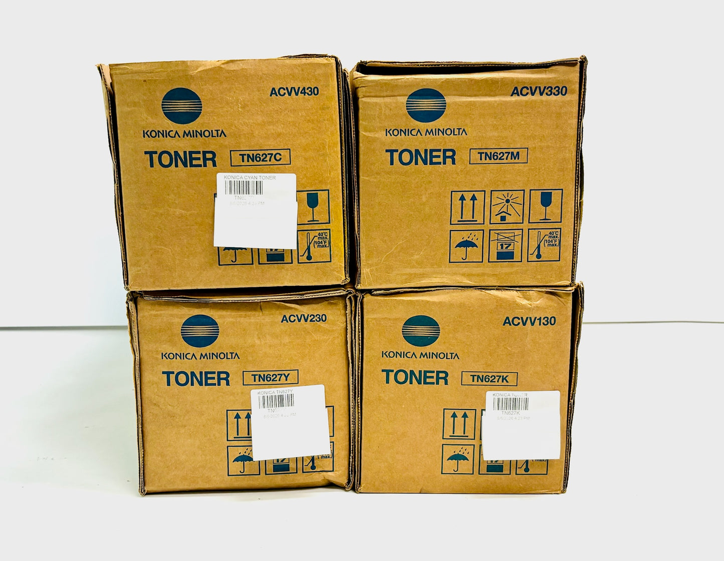 4 Genuine Konica TN627 C12000, C14000 Cyan, Magenta, Yellow & Black Toners TN627CMYK