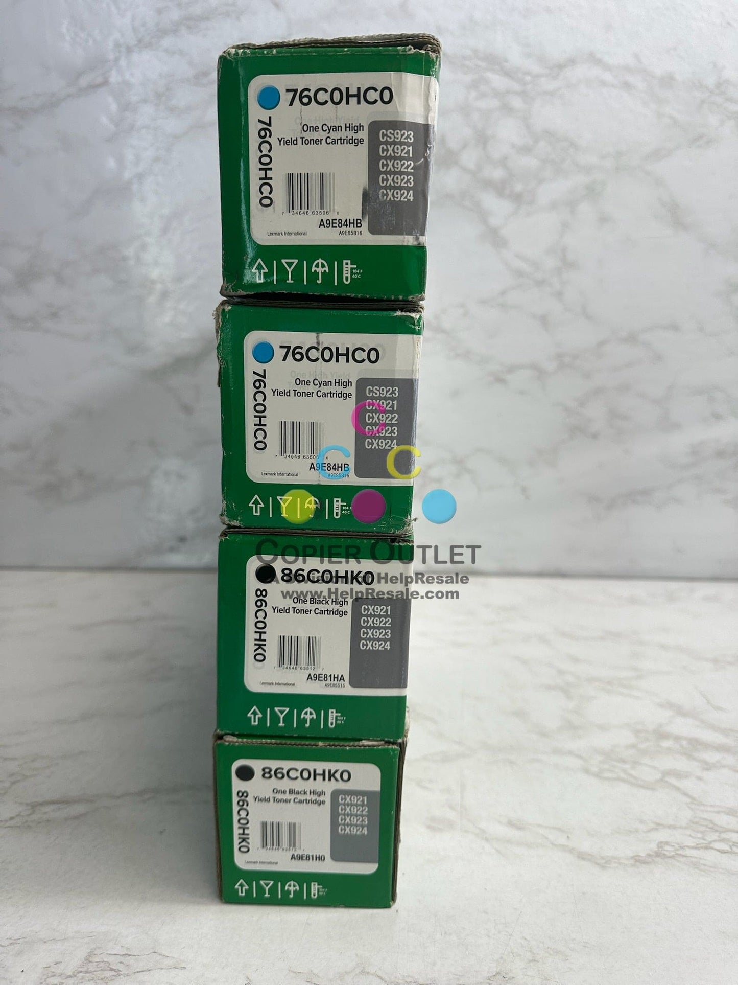 4 OEM Lexmark CX921,922,923,924 High Yield Toner 76C0HC0,86C0HK0(Cyanx2,Blackx2)