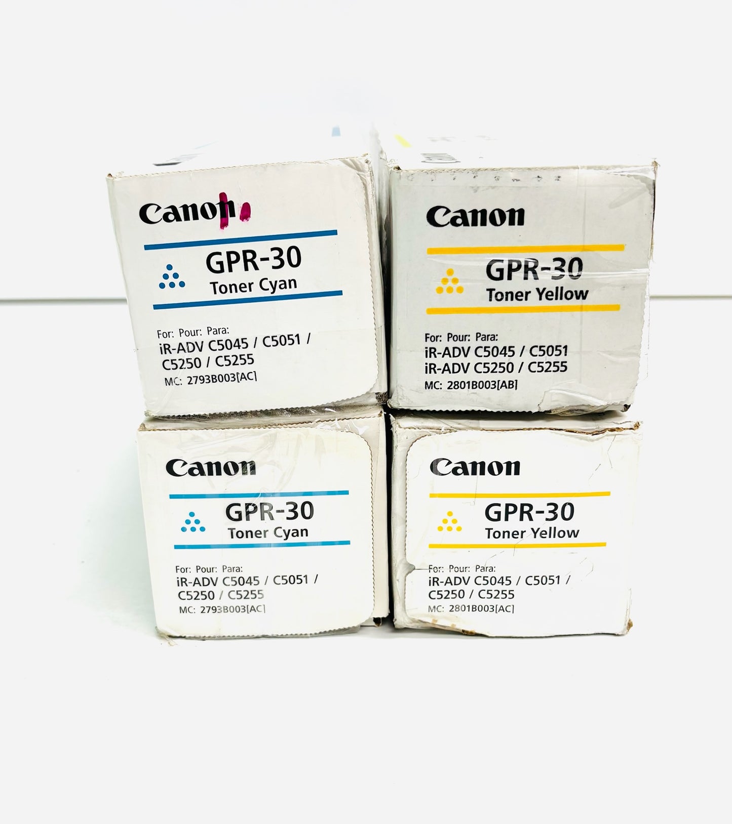 4 Cosmetic Genuine Canon IR C5045,C5255 Cyan & Yellow Toners GPR-30