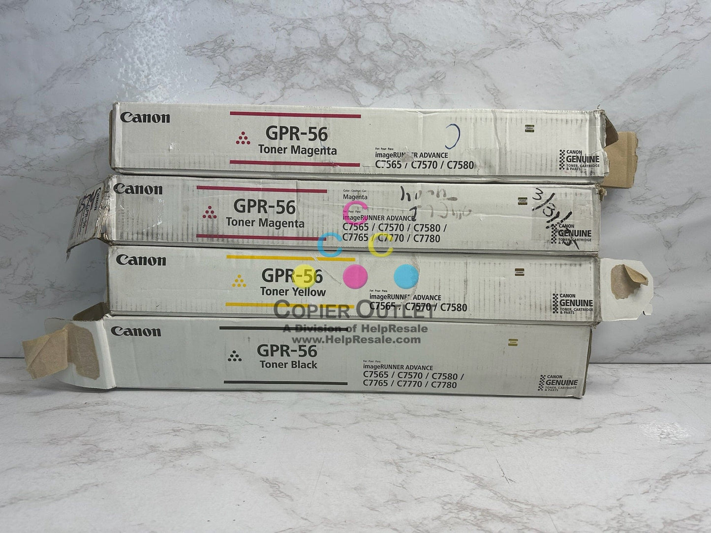 4 Open Box Genuine Canon IRA C7565,C7570,C7580 MMYK Toners GPR-56 (No Cyan)