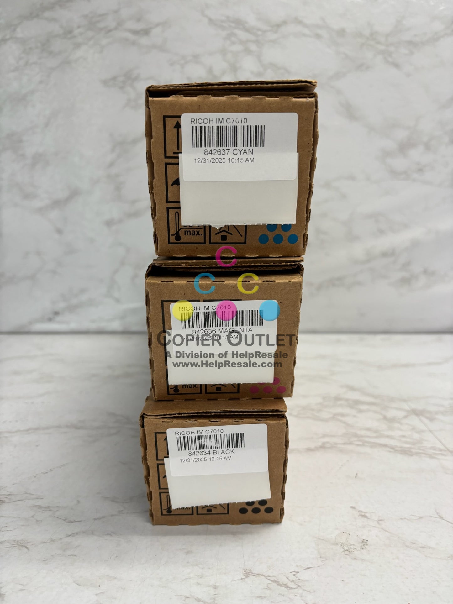 3 Genuine Ricoh IM C7010 Cyan, Mag & Black Toners 842634, 842636, 842637
