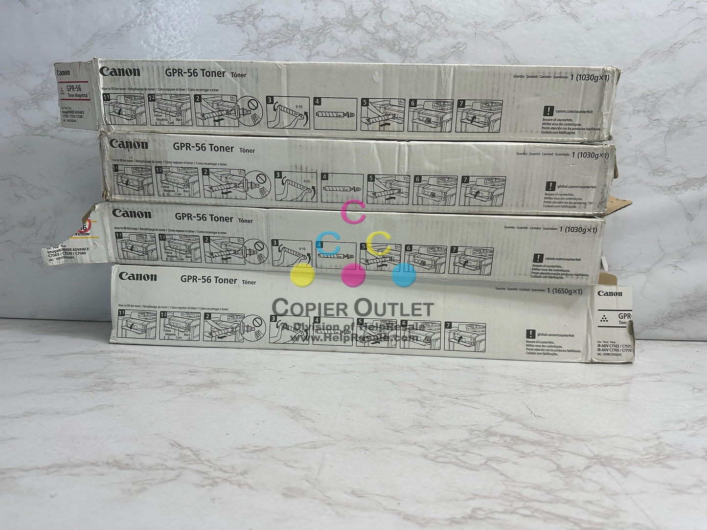 4 Open Box Genuine Canon IRA C7565,C7570,C7580 MMYK Toners GPR-56 (No Cyan)