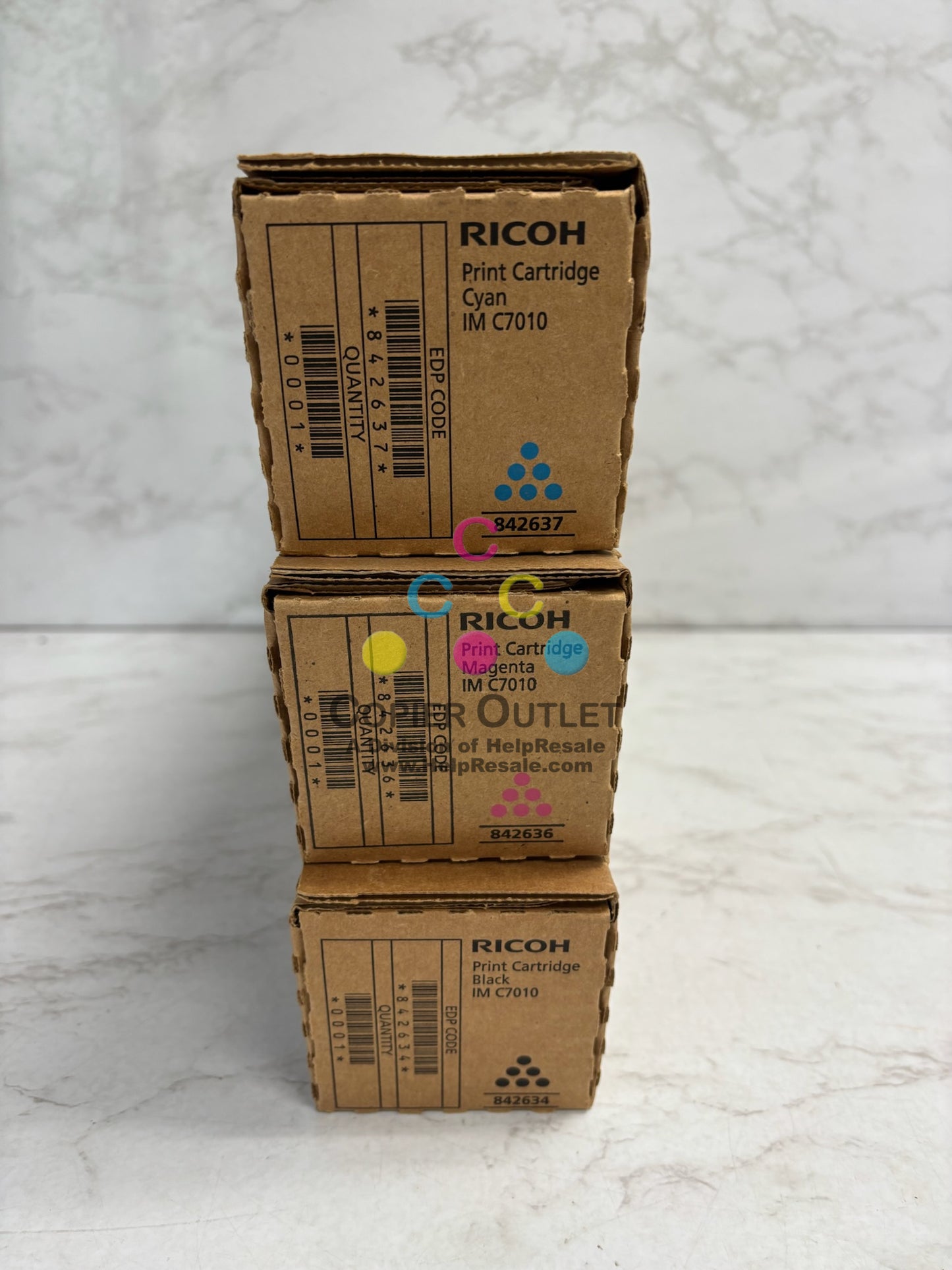 3 Genuine Ricoh IM C7010 Cyan, Mag & Black Toners 842634, 842636, 842637