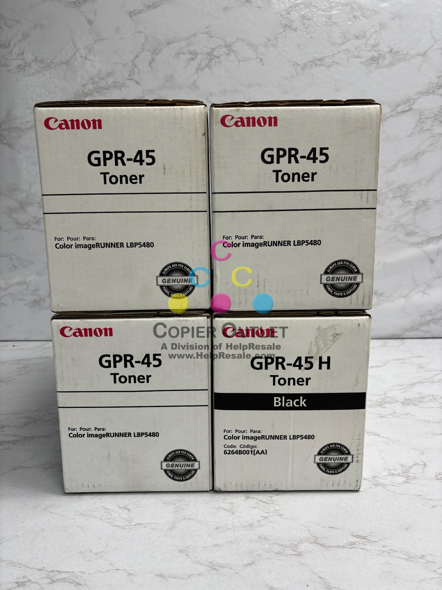 4 Genuine Canon Color imageRuuner LBP5480 CMYK Toners GPR-45H K, GPR-45CMY
