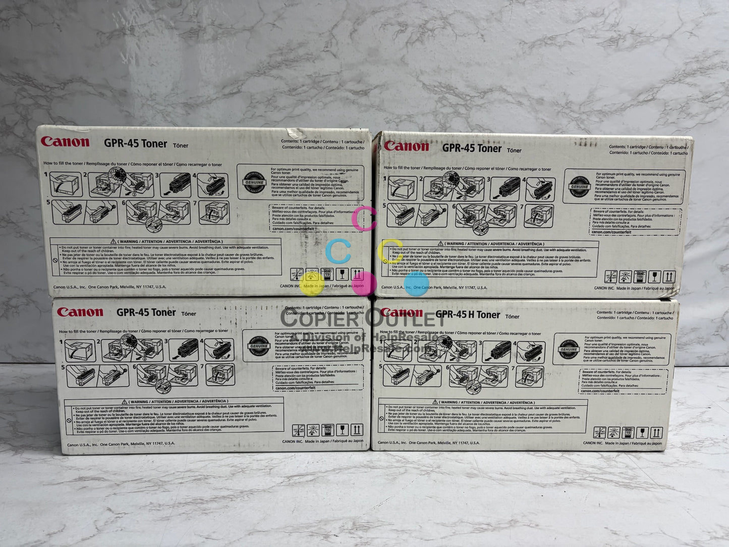 4 Genuine Canon Color imageRuuner LBP5480 CMYK Toners GPR-45H K, GPR-45CMY