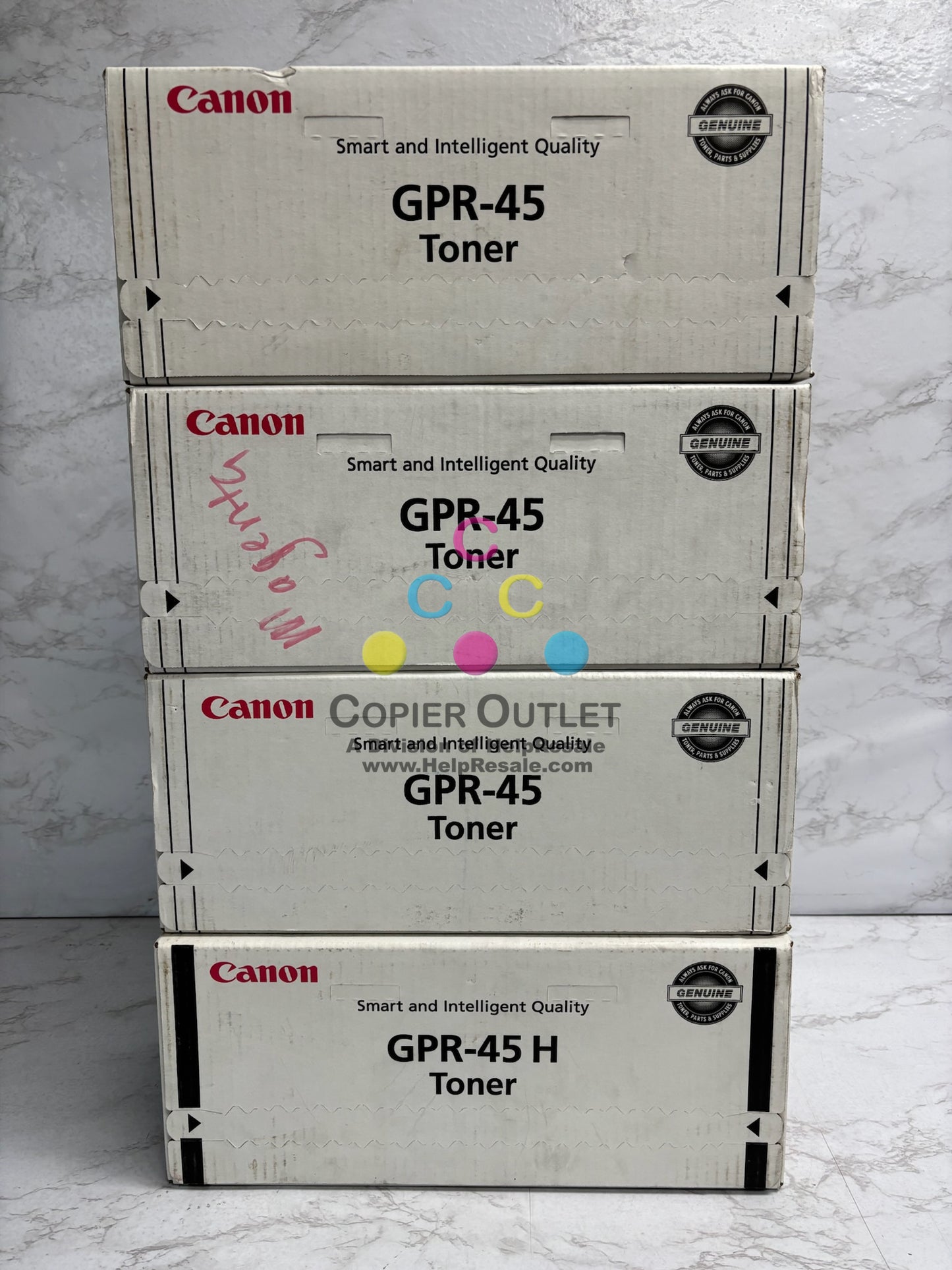 4 Genuine Canon Color imageRuuner LBP5480 CMYK Toners GPR-45H K, GPR-45CMY
