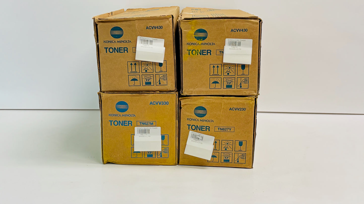 4 OEM Konica C12000, C14000 Cyan, Magenta, Yellow Toners TN627 ACVV430,330,230