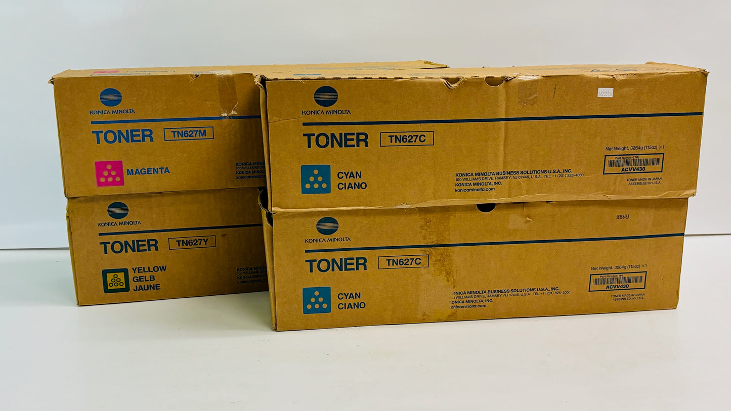 4 OEM Konica C12000, C14000 Cyan, Magenta, Yellow Toners TN627 ACVV430,330,230