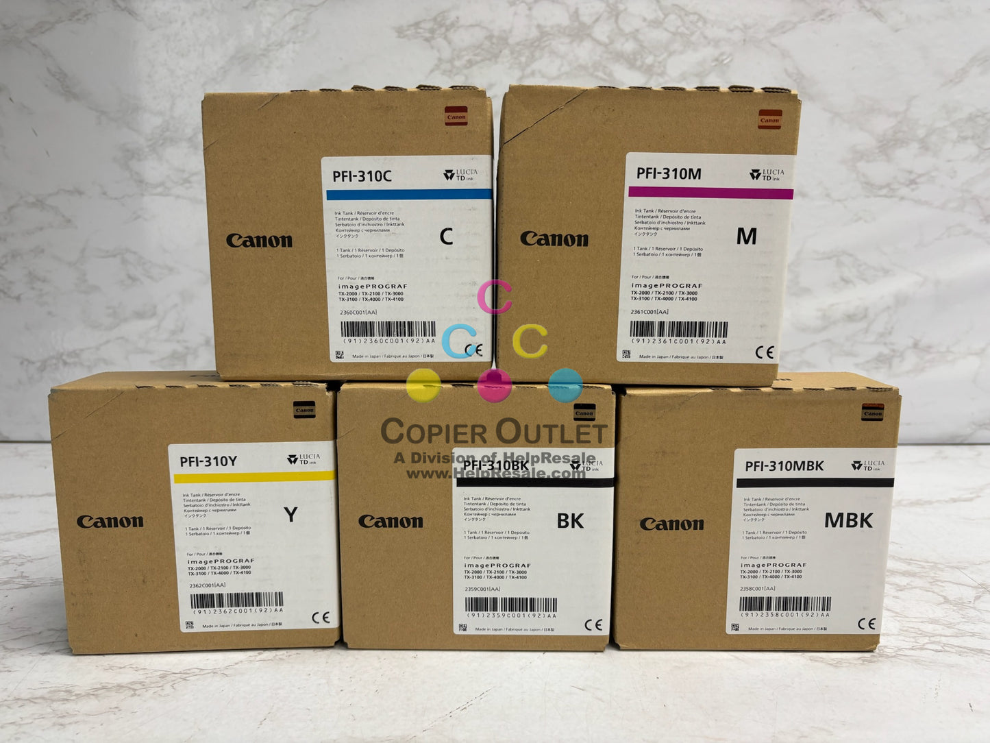 5 Genuine Canon IPF TX-2000,TX-3000,TX-4000 Inks PFI-310C,M,Y,BK,MBK (2026-2027)