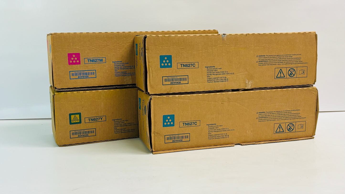 4 OEM Konica C12000, C14000 Cyan, Magenta, Yellow Toners TN627 ACVV430,330,230