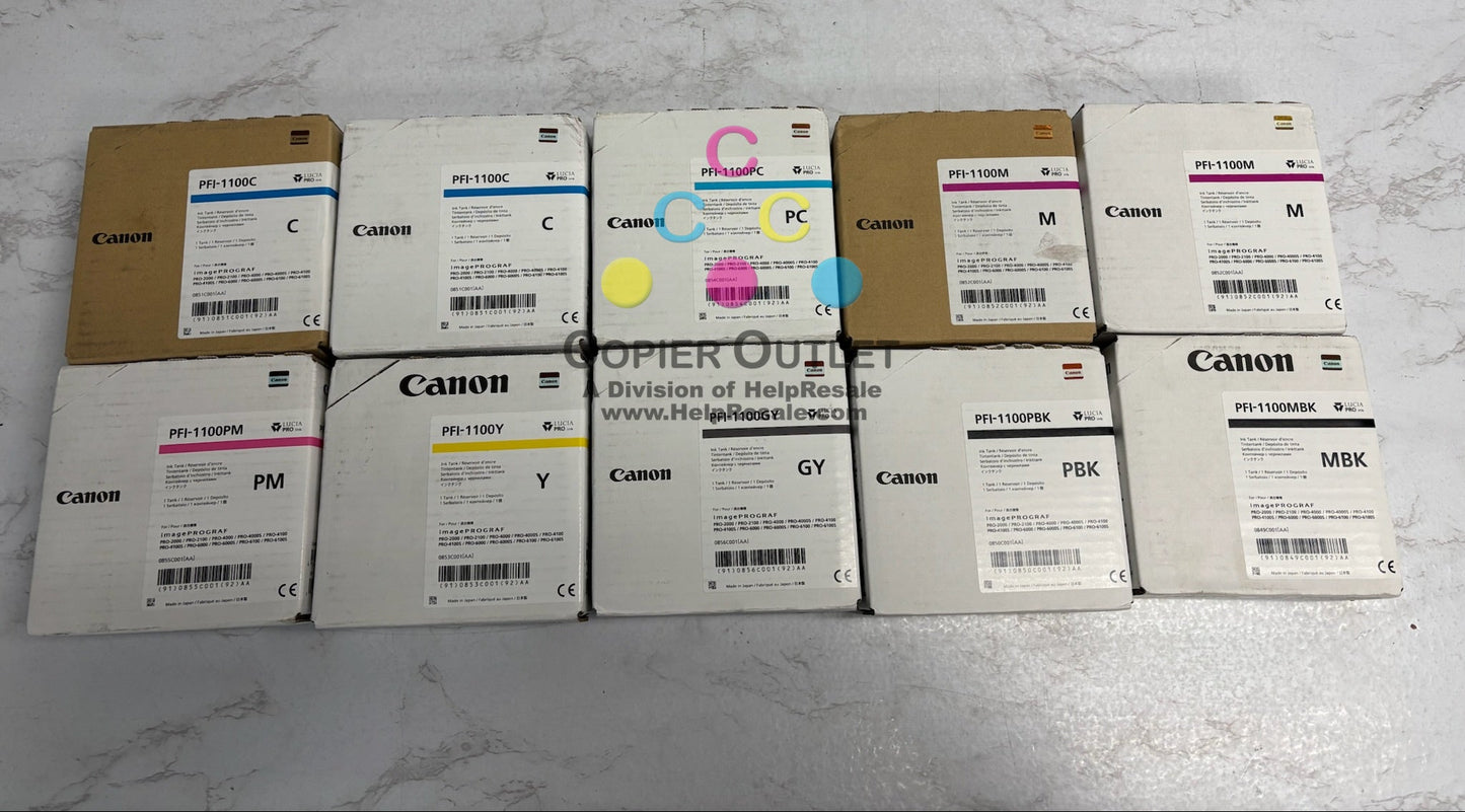 10 OEM Canon PRO-2000,4000 Inks PFI-1100 C,C,PC,PM,M,M,Y,GY,MBK,PBK (2026-2028)