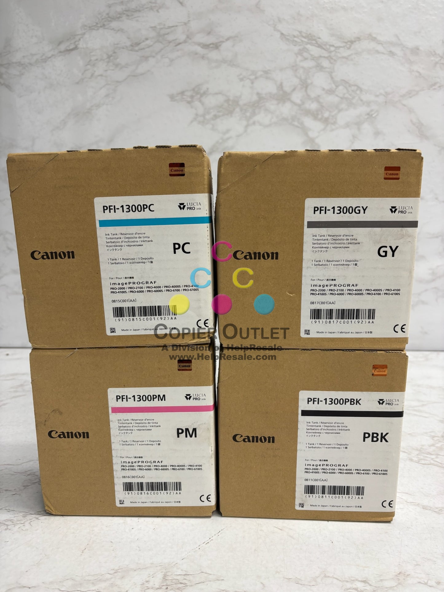 4 Genuine Canon PRO-2000,4000,6000,6100 Inks PFI-1300PC,PM,GY,PBK 330ML (2023)