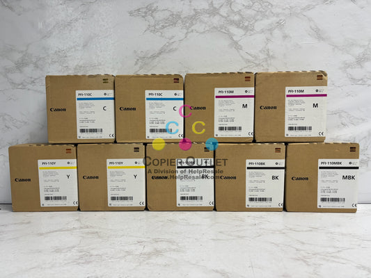 9 OEM Canon TX-2000,TX-3000,TX-4000 Inks PFI-110 CCMMYY,BK,BK,MBK (2022-2024)