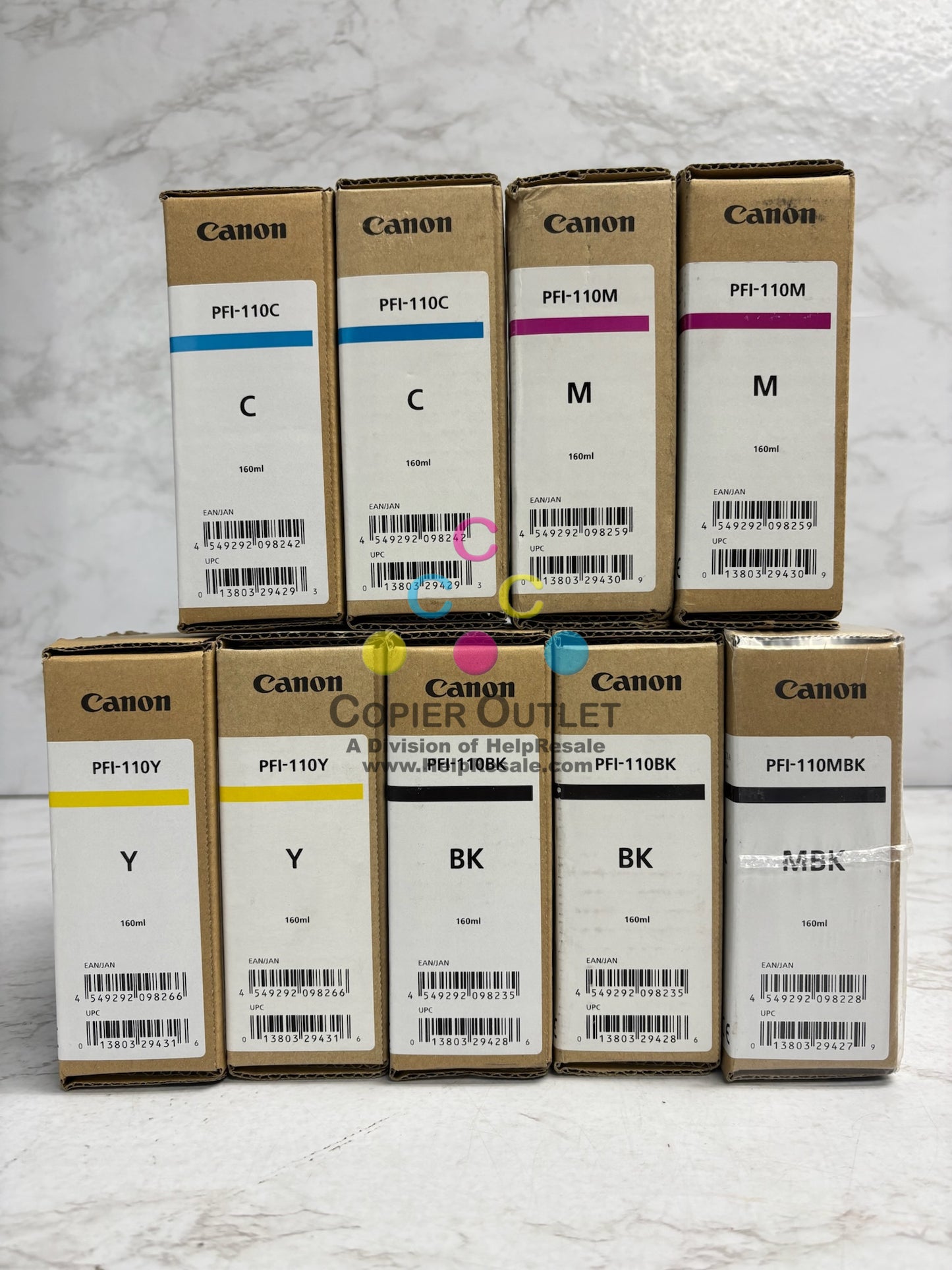 9 OEM Canon TX-2000,TX-3000,TX-4000 Inks PFI-110 CCMMYY,BK,BK,MBK (2022-2024)