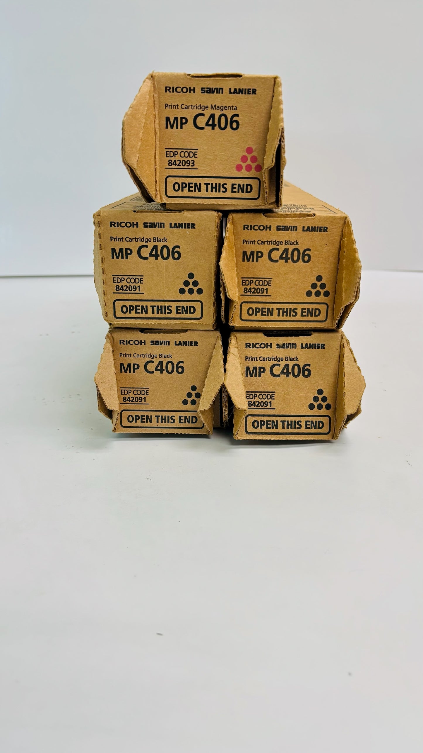 5 Genuine Ricoh MP C306/C307/C406 Magenta and  Black Toners 842091, 842093