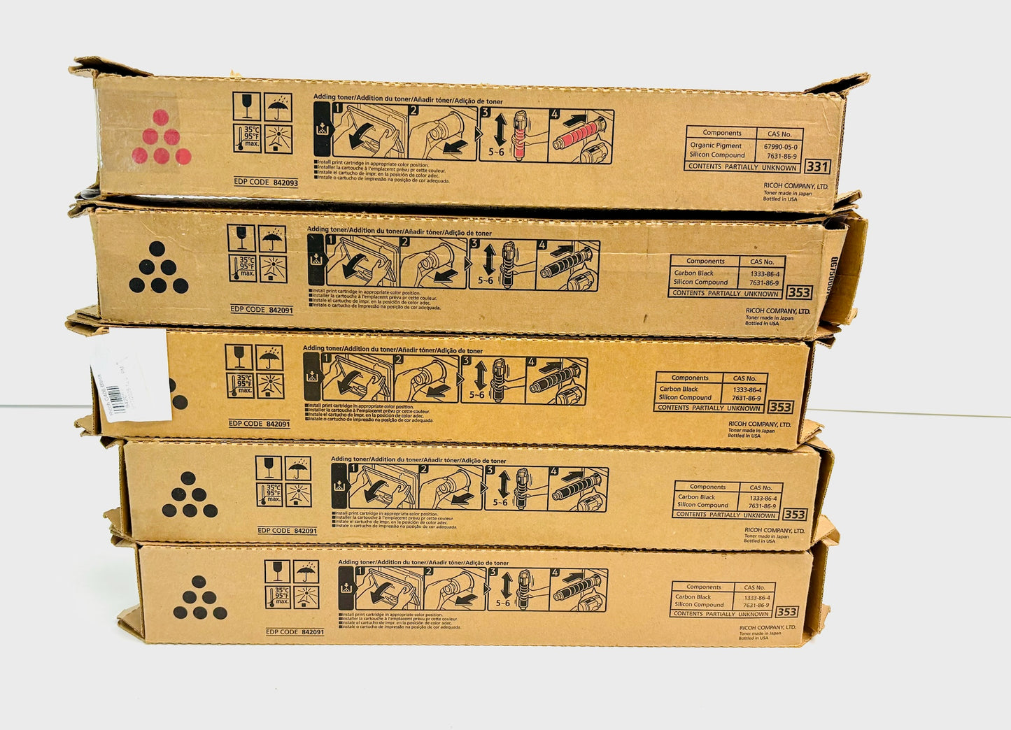 5 Genuine Ricoh MP C306/C307/C406 Magenta and  Black Toners 842091, 842093