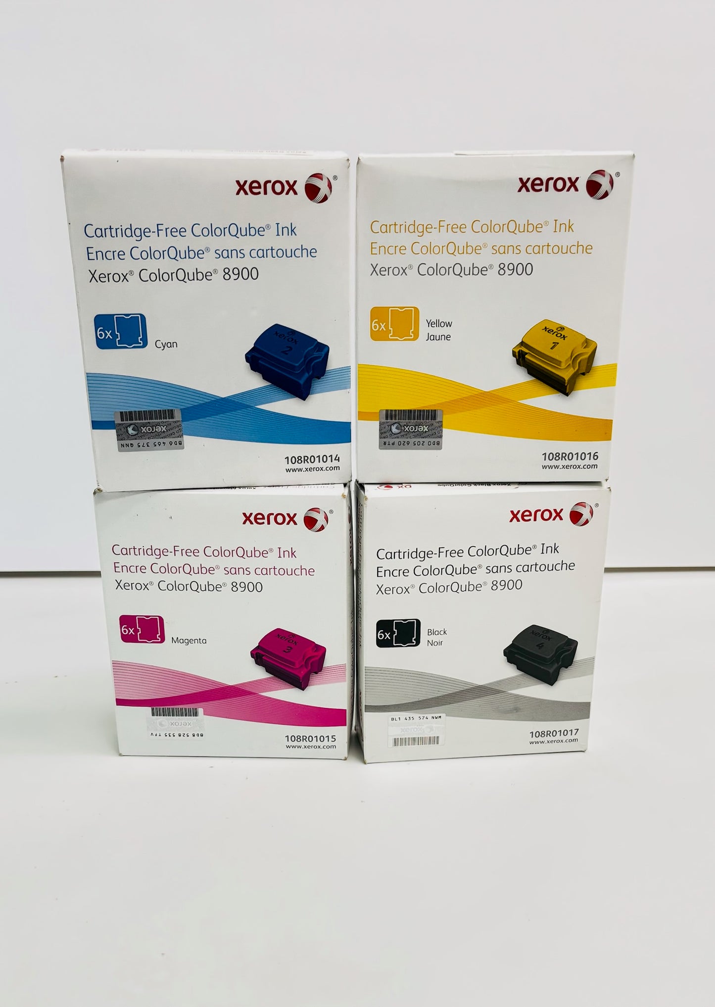 4 OEM Xerox Colorqube 8900 CMYK Ink Cubes 108R01014, 15, 16, 17 ( 6 per box )