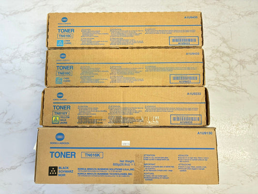 4 New OEM Konica Minolta BH C6000, C7000 TN616 CCYK Toners (No Magenta)