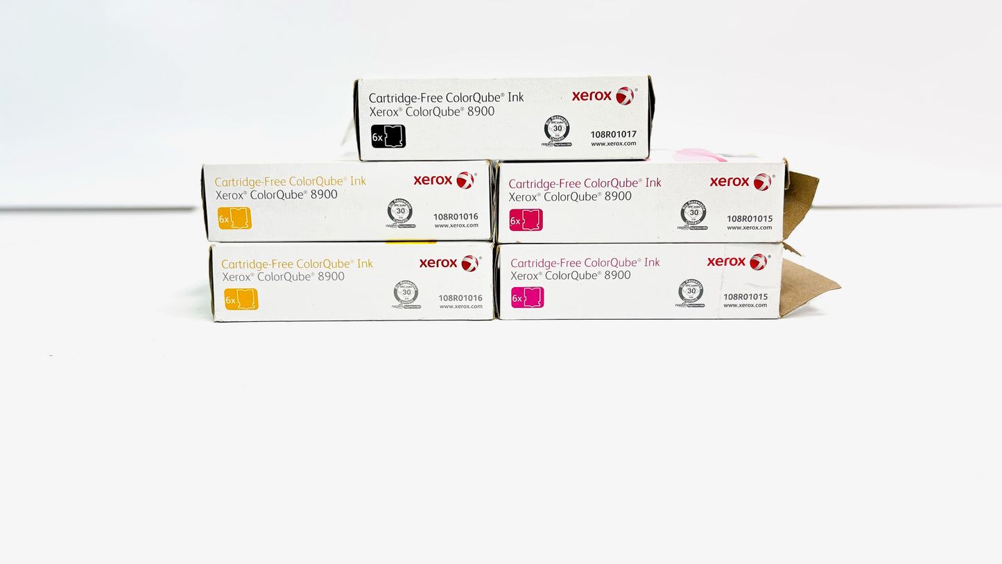 5 Open OEM Xerox Colorqube 8900 MMYYK Ink cubes 108R01015,1016,1017 (6 per box)
