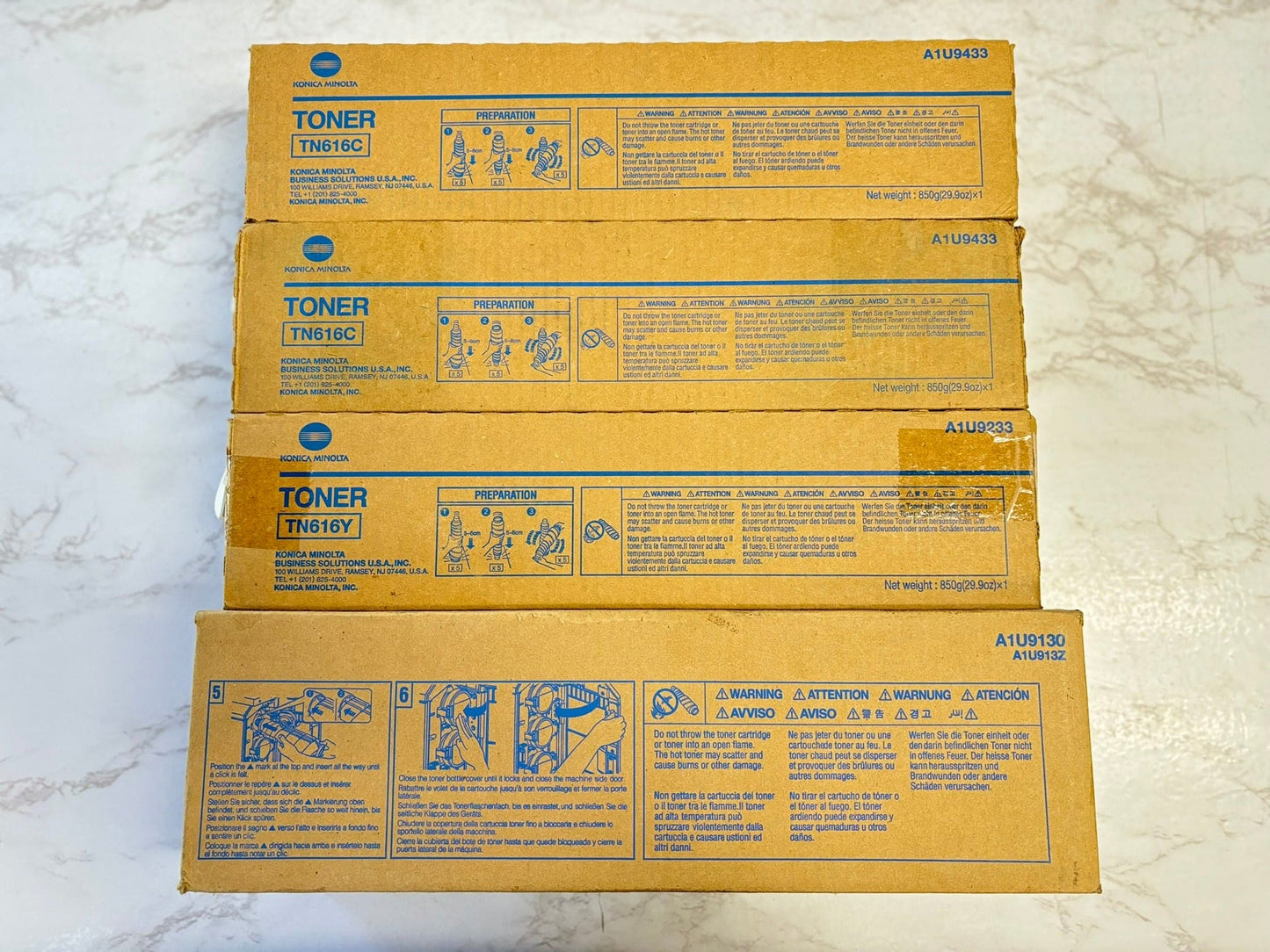 4 New OEM Konica Minolta BH C6000, C7000 TN616 CCYK Toners (No Magenta)