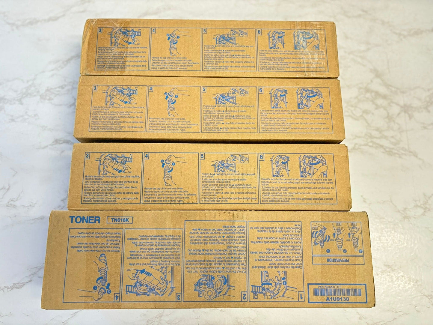 4 New OEM Konica Minolta BH C6000, C7000 TN616 CCYK Toners (No Magenta)