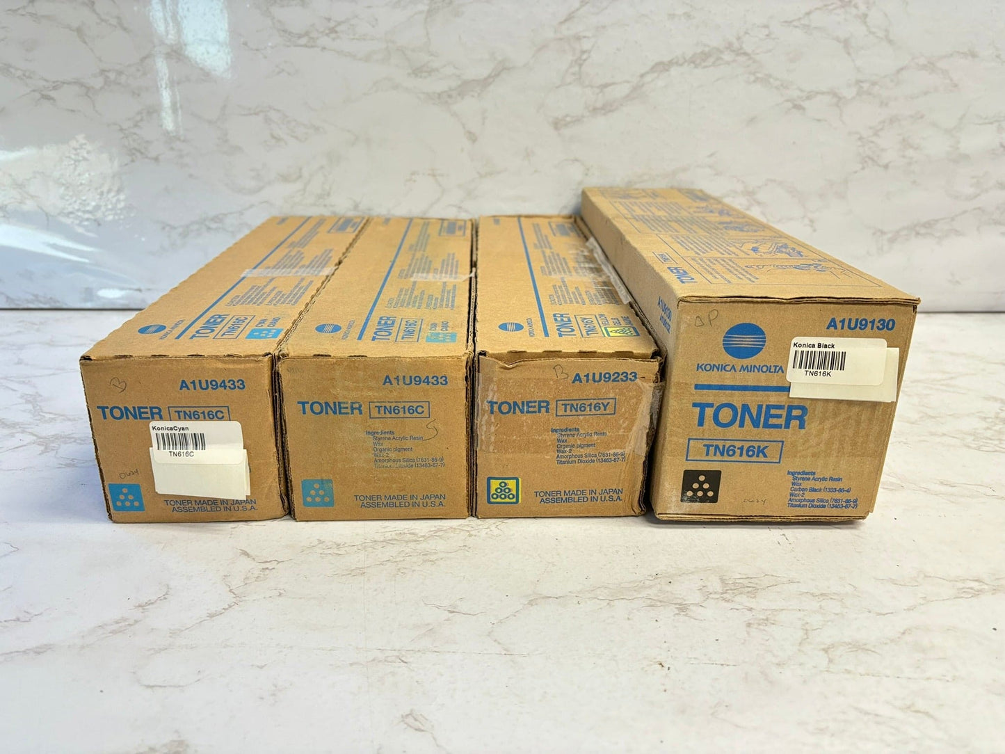 4 New OEM Konica Minolta BH C6000, C7000 TN616 CCYK Toners (No Magenta)