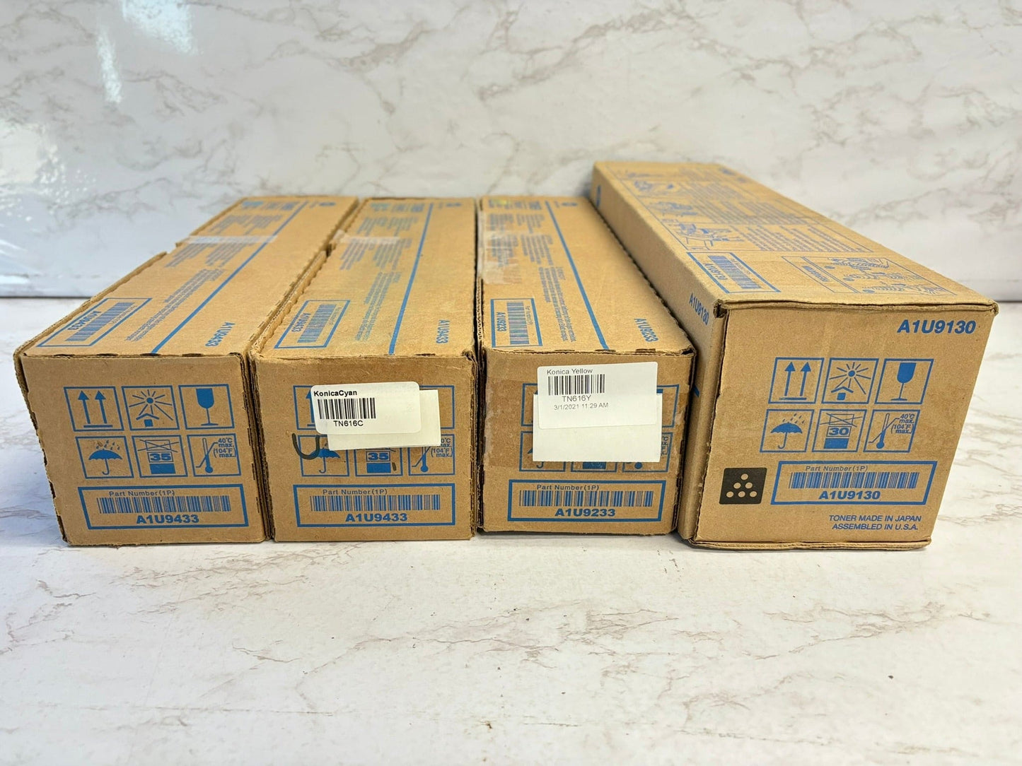 4 New OEM Konica Minolta BH C6000, C7000 TN616 CCYK Toners (No Magenta)