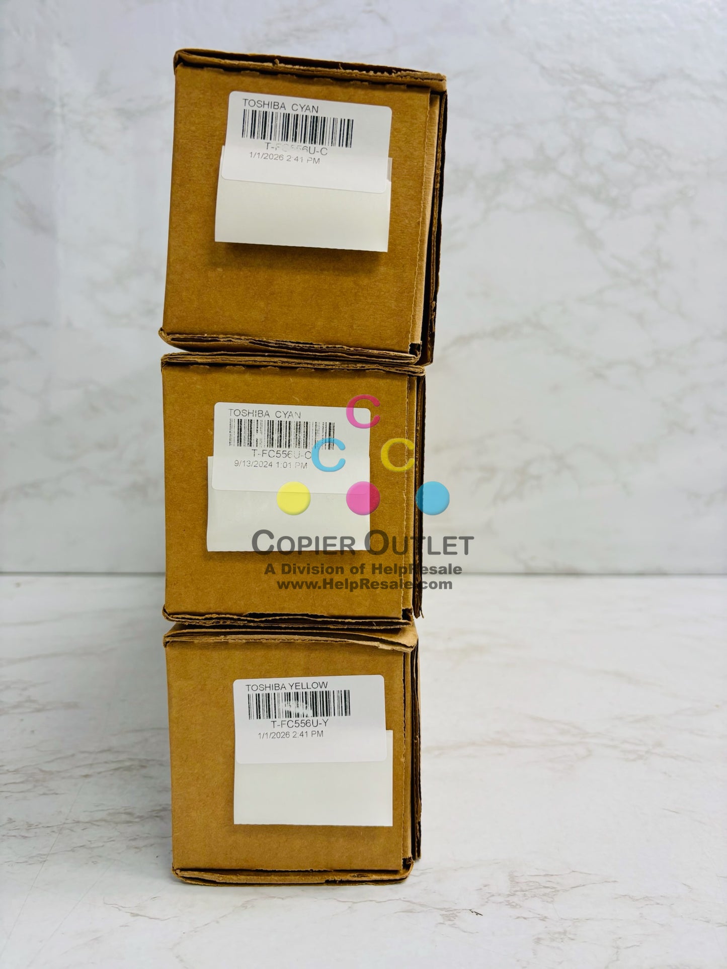 3 Genuine Toshiba eSTUDIO 5506, 5606 Cyan & Yellow Toner T-FC556U