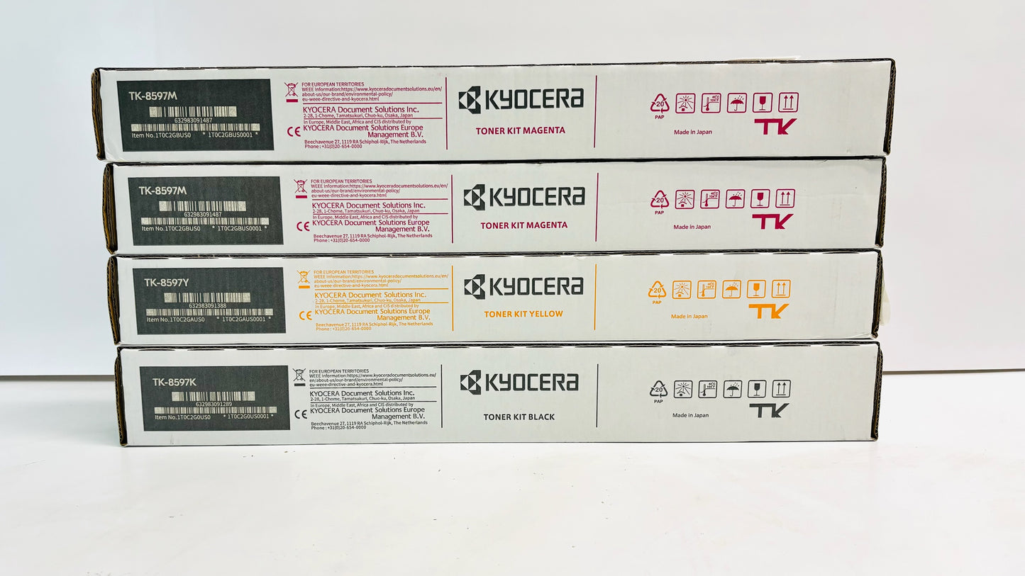 4 Genuine Kyocera Taskalfa MZ4001ci, MZ5001ci, MZ6001ci MMYK Toners TK-8597