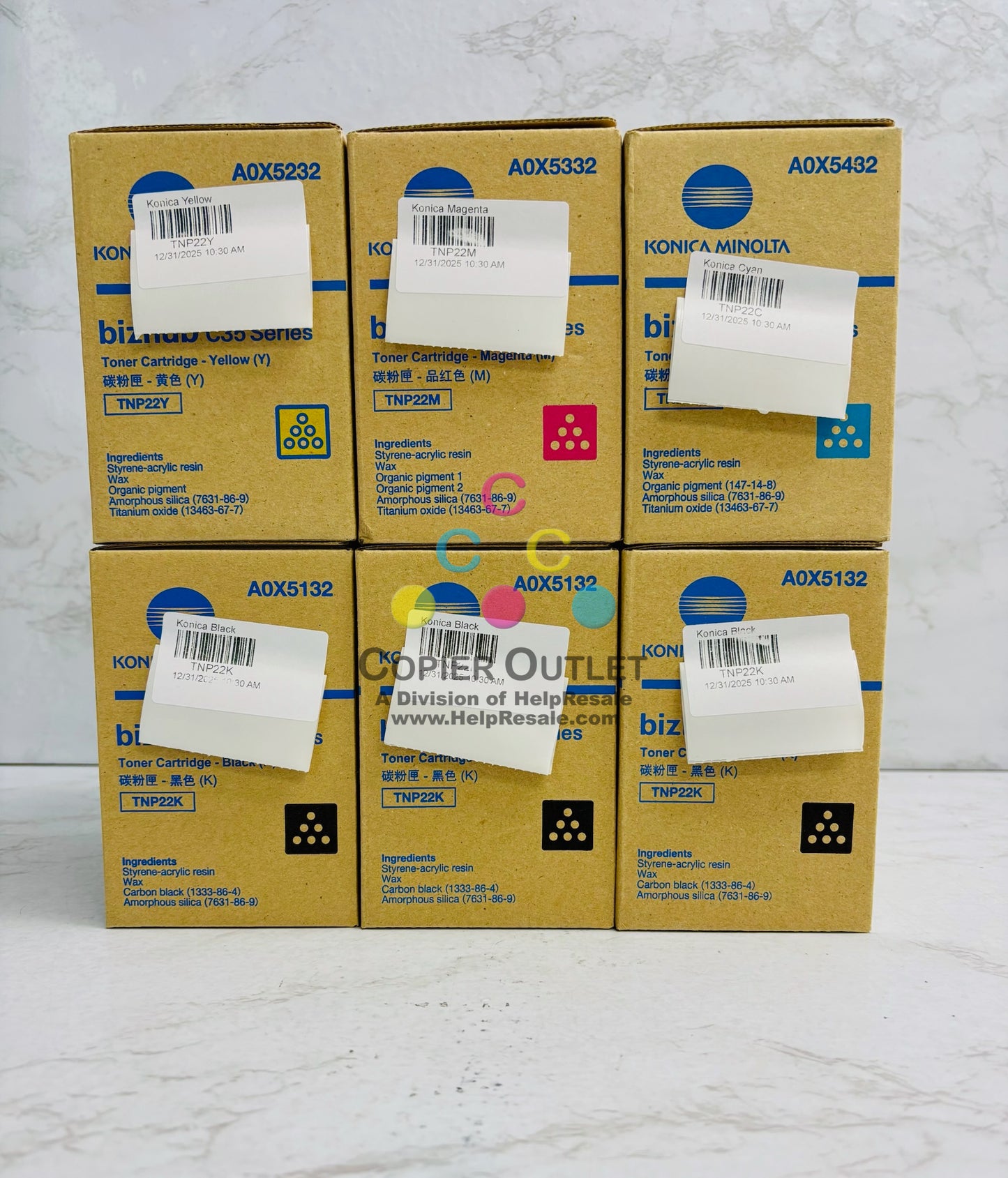 6 Genuine Konica Minolta Bizhub C35 C35P CMYKKK Toner TNP22