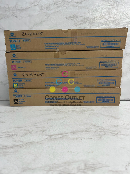 4 New Genuine Konica Minolta Bizhub C258,C308,C368 CMYK Toners TN324