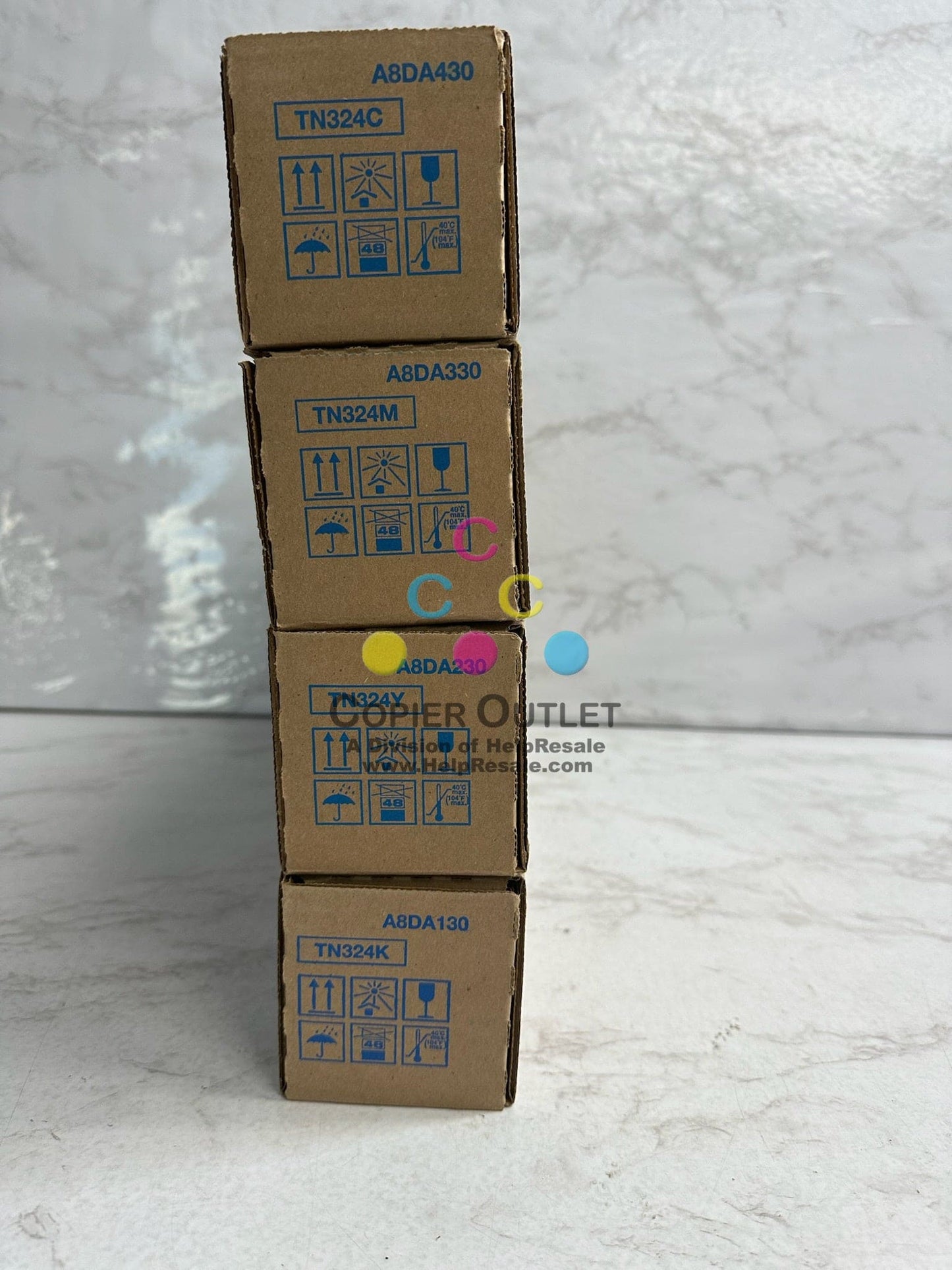 4 New Genuine Konica Minolta Bizhub C258,C308,C368 CMYK Toners TN324