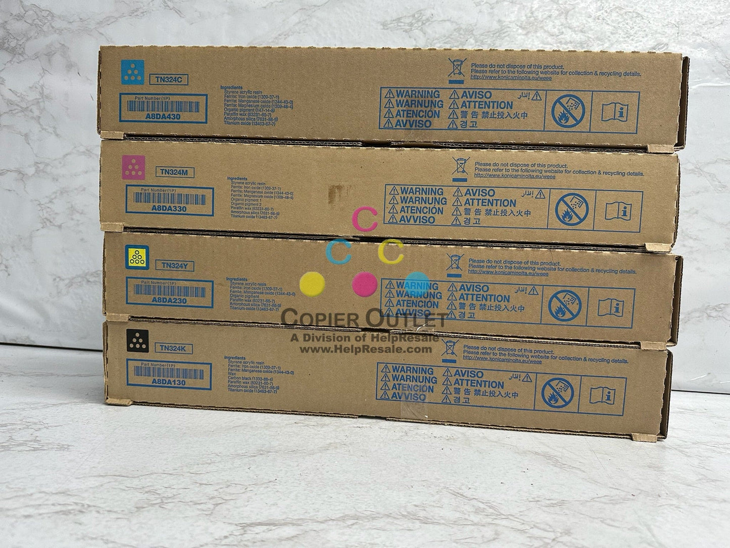 4 New Genuine Konica Minolta Bizhub C258,C308,C368 CMYK Toners TN324